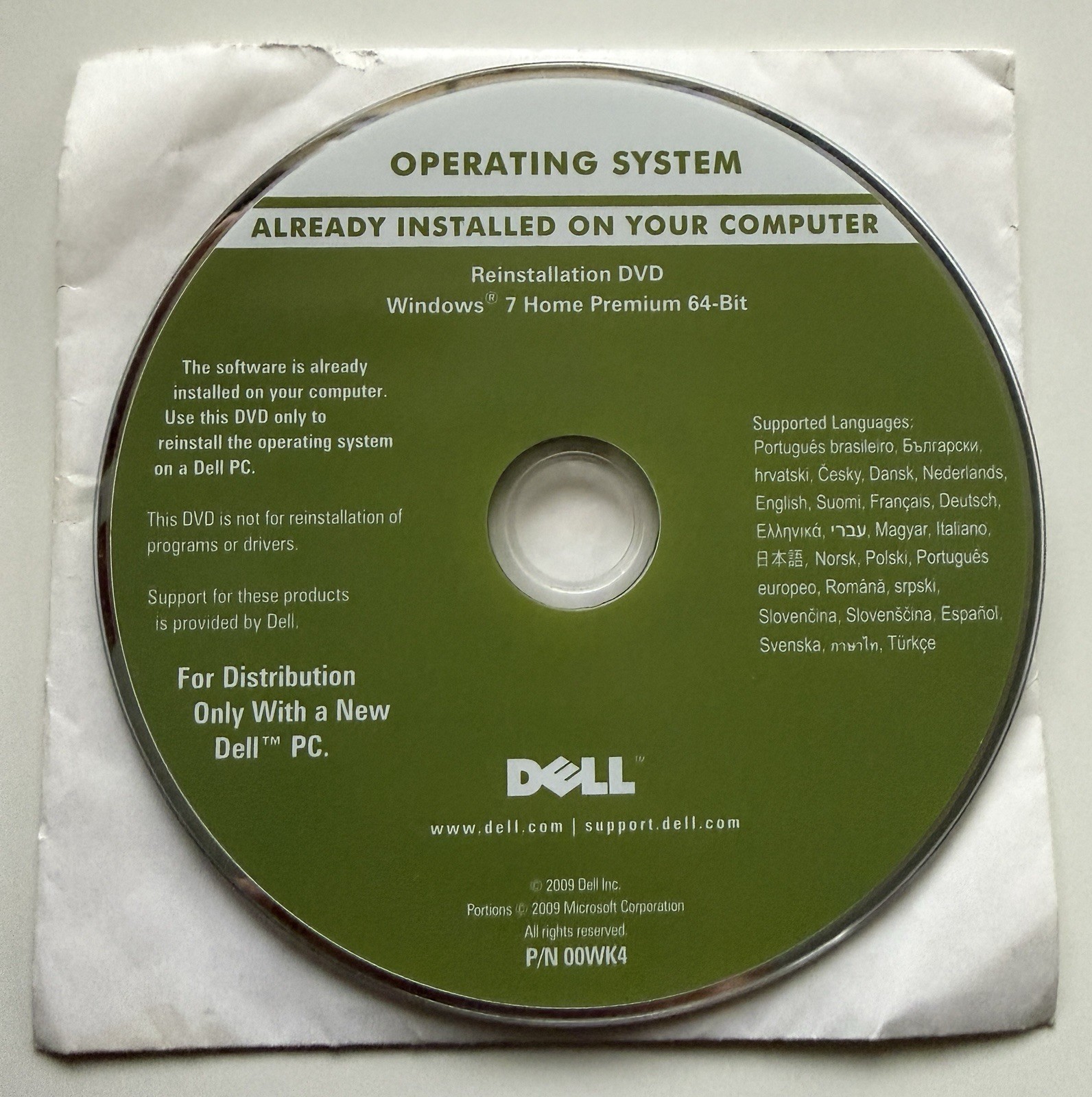Dell Operating System Reinstallation DVD Windows 7 Home Premium 64-Bit 00WK4