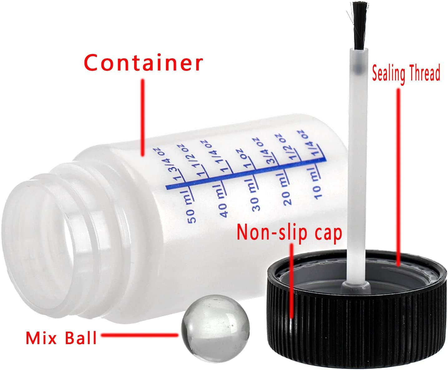 6 Pack- 2 Ounce (60Ml) Empty Paint Touch up Bottles with Brush Applicator and Mi