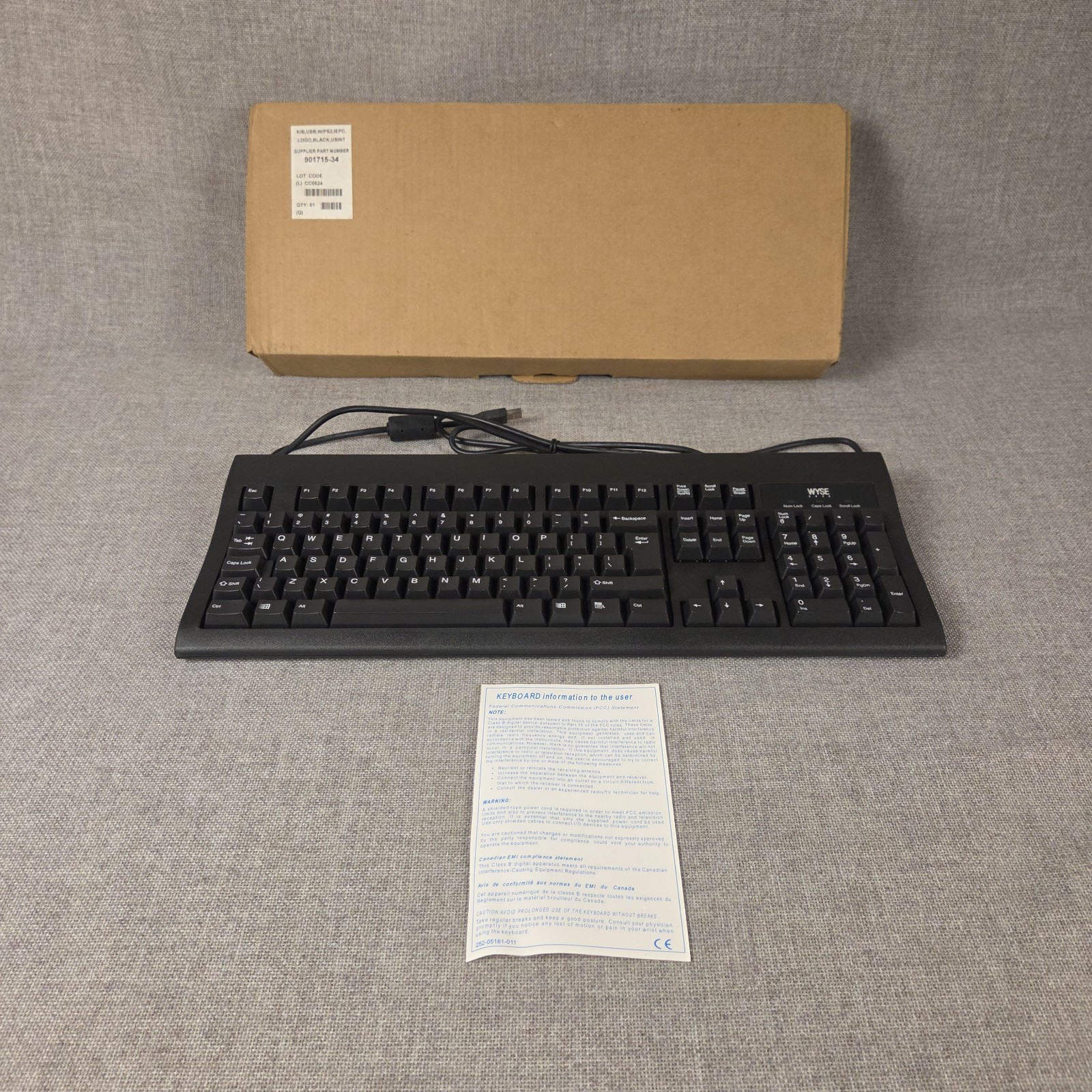 Wyse KU-8933 USB Wired QWERTY Keyboard 901716-06L Black 104-Key PS/2 Open Box