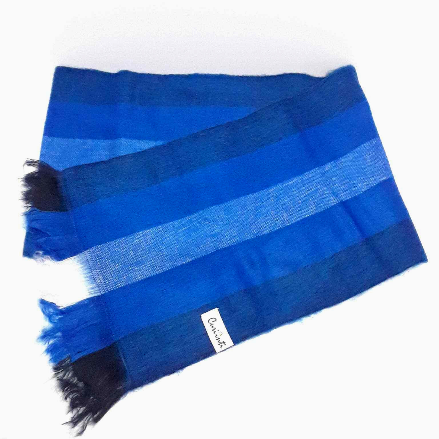 Alpaca Blend Blue Striped Scarf 72" x 10" Fringe - Handmade in Ecuador, NEW