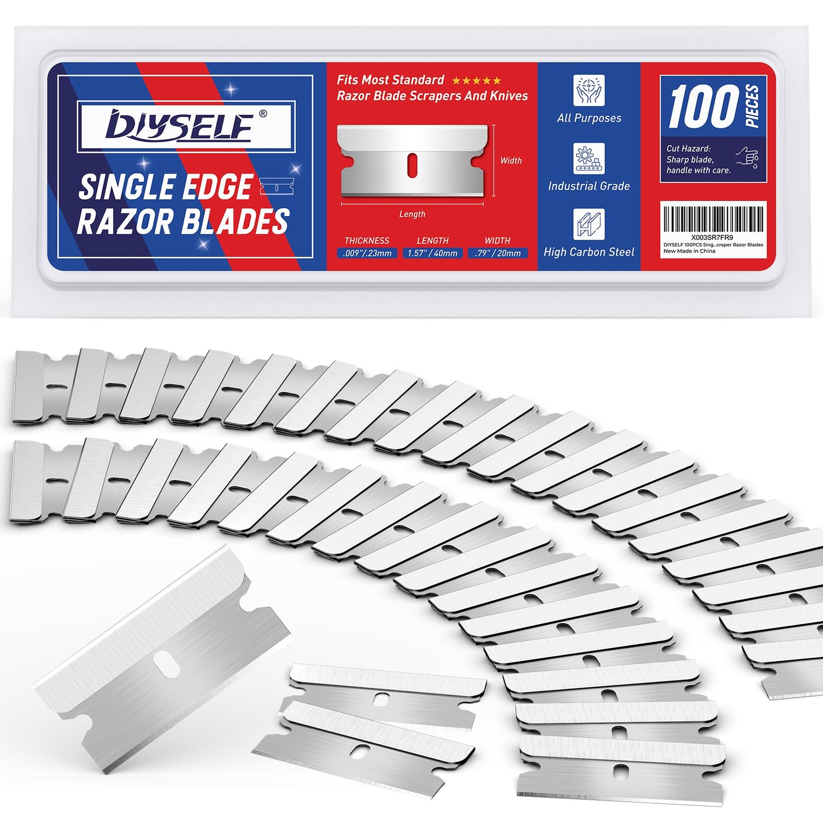 Razor Blades Single Edge 100 Pack Heavy Duty Carbon Steel Scraper Tool