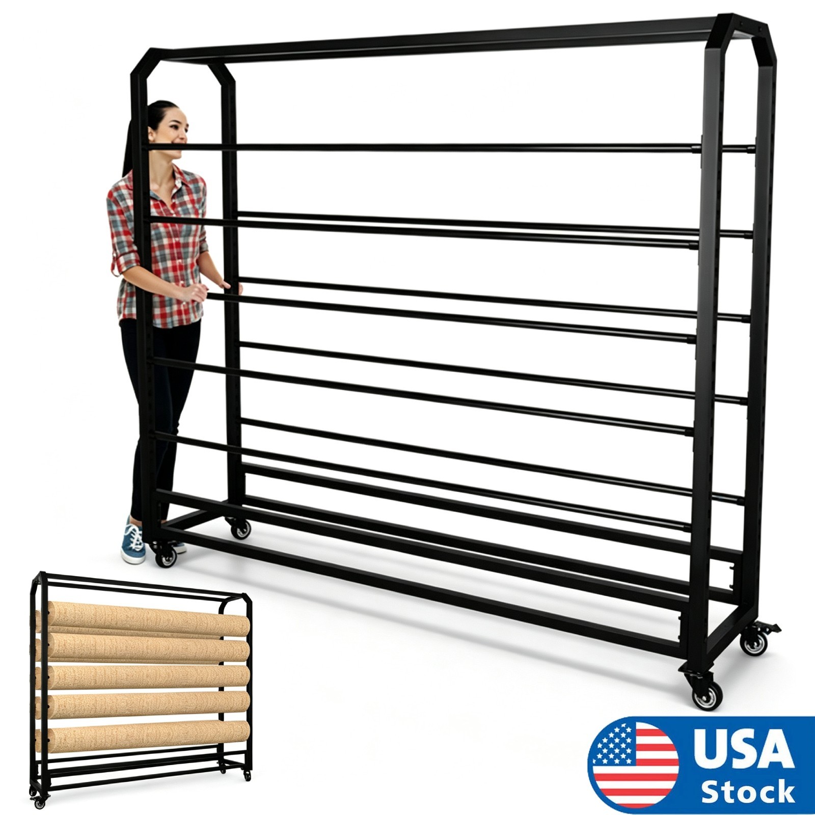 10 Rods Commercial Fabric Roll Storage Rack, Large Textile Fabric Display Rack