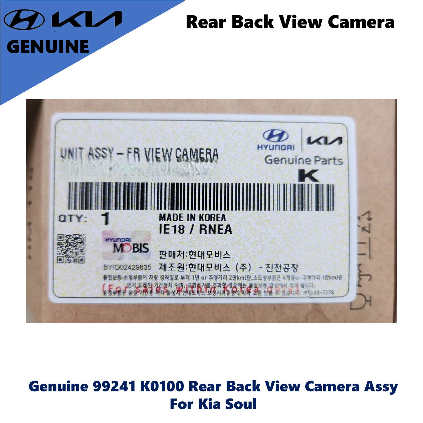 Genuine 99241 K0100 Rear Back View Camera Assy for Kia Soul 2020-22