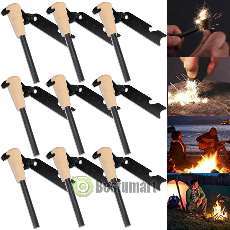 10Pcs Ferrocerium Rod Fire Starter w/ Handle+Steel Scraper Flint Striker