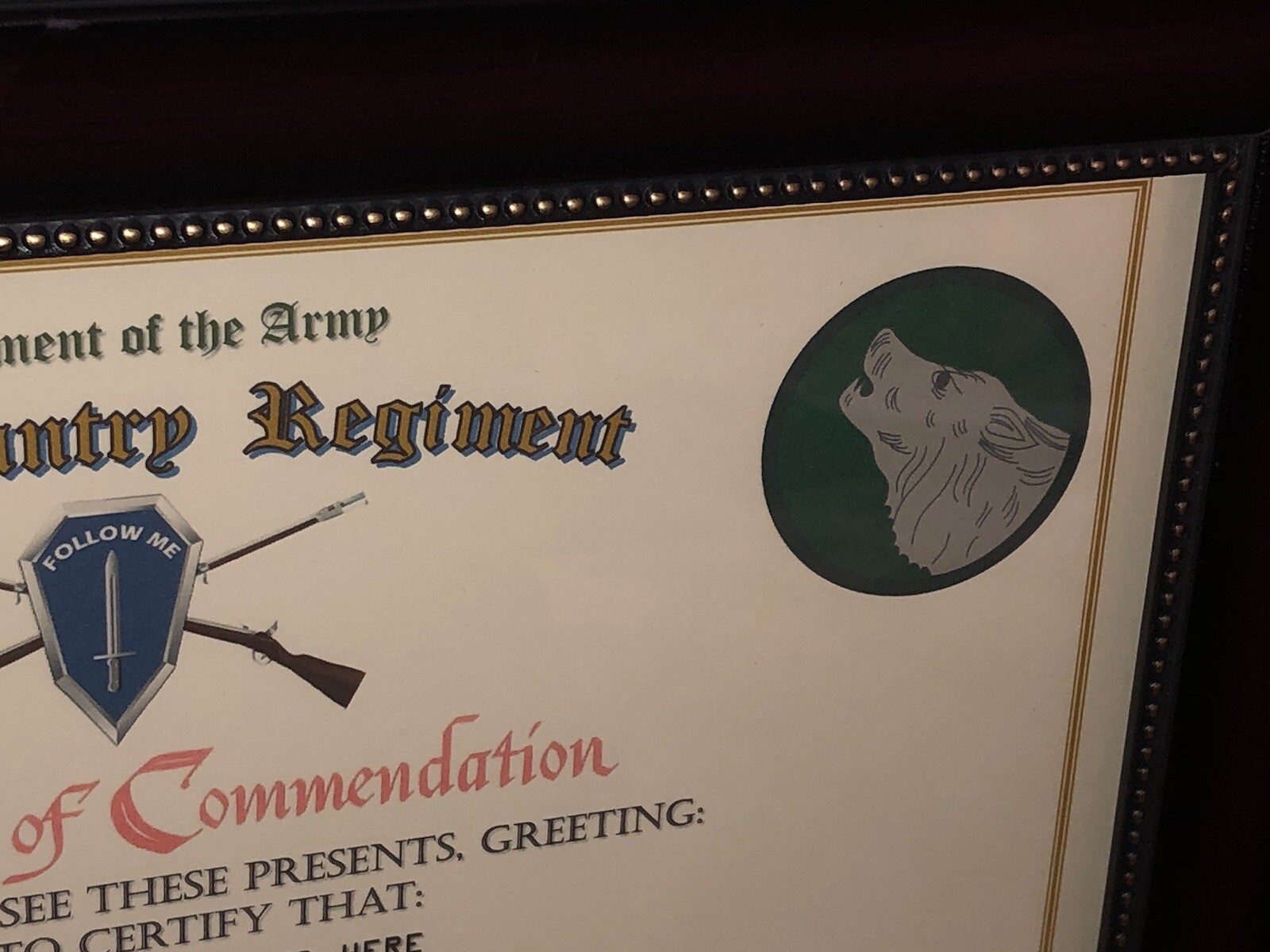 413TH INFANTRY REGIMENT / COMMEMORATIVE - CERTIFICATE OF COMMENDATION