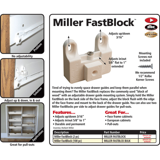 FastCap MILLER FASTBLOCK Plastic Adjustable Drawer Slide Spacers (2 Pack)
