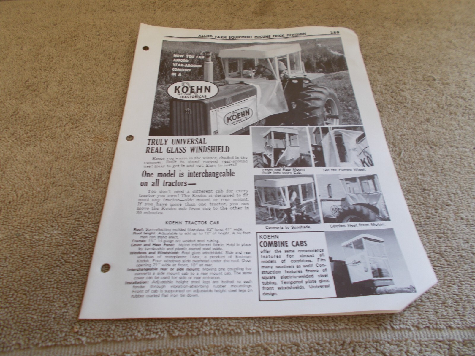VTG KOHEN TRACTOR CAB PAPER AD BROUCURE MEYER TRACTOR PLOW SPECIFICATION