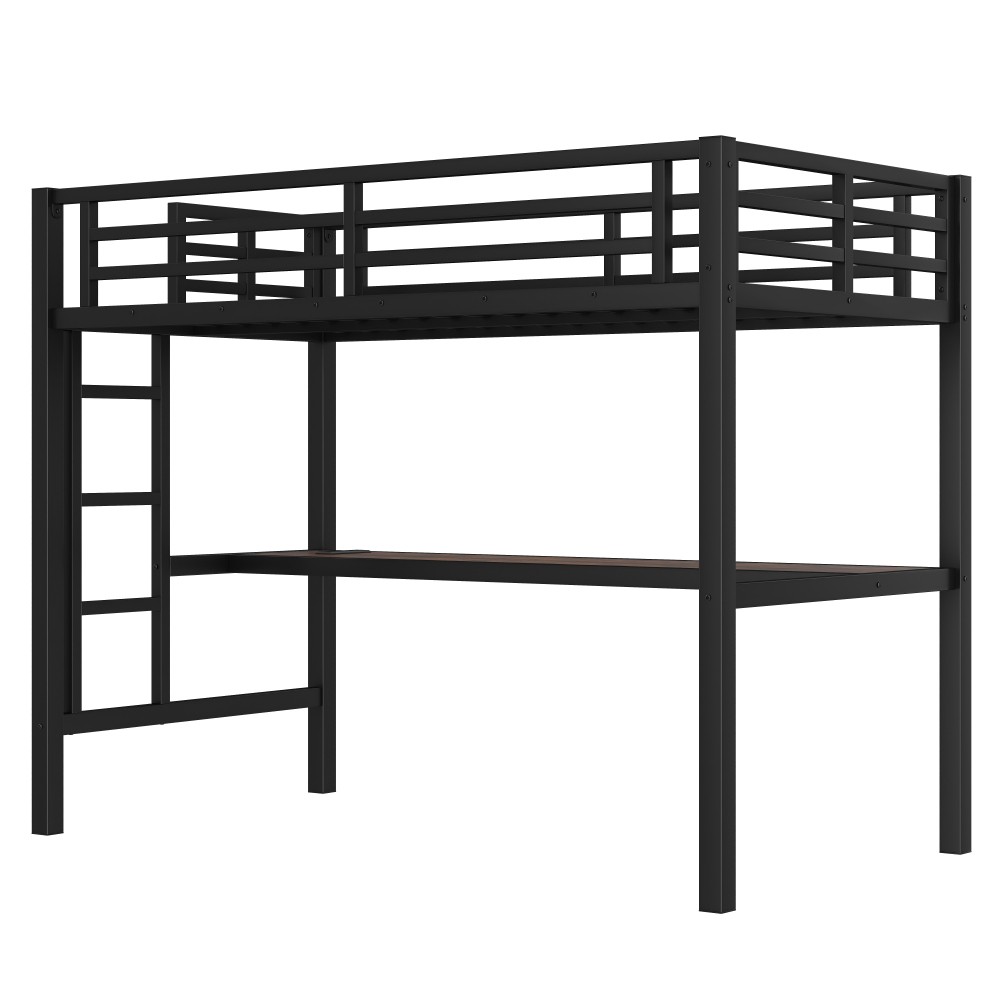 Metal Twin Loft Bed w/ Power Outlet & LED Light, Space-Saving, Black