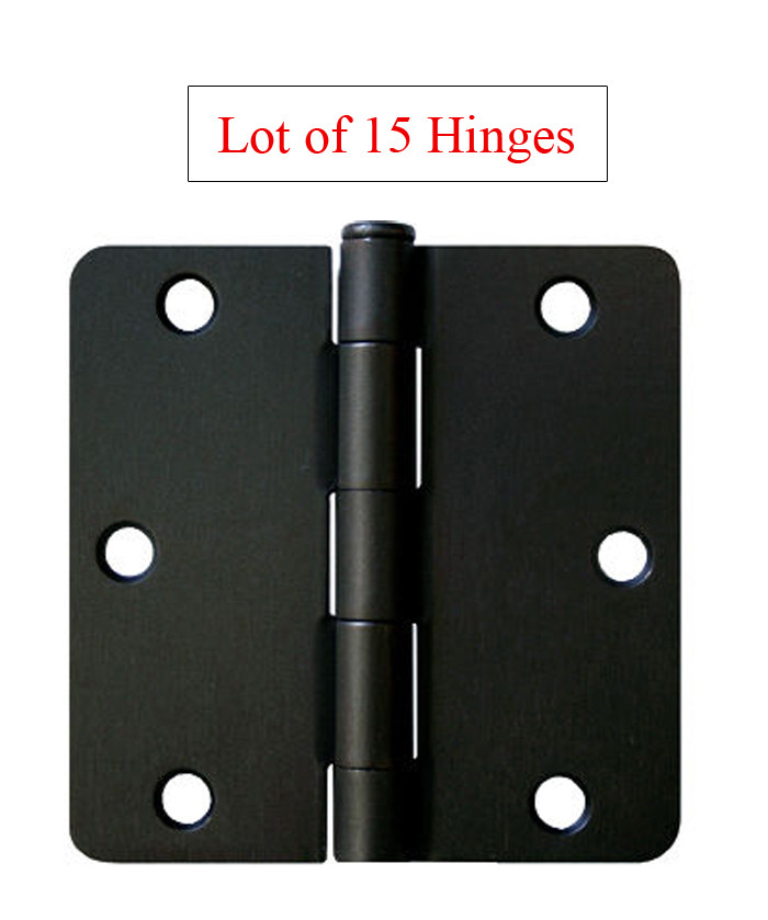 15 Matte Black 3.5"X 3.5" Inch Door Hinges 1/4" Radius Corner  Interior 3" 3.5"