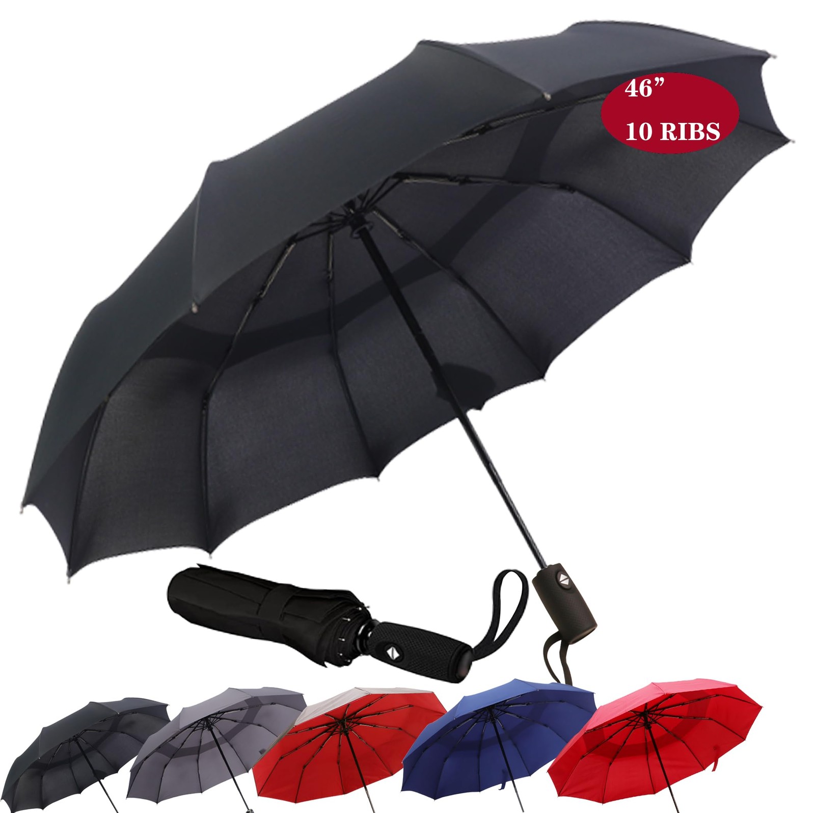 The Upgrade 46'' Coverage Beautiful Travel Umbrella - 10 Large, 46 in Black