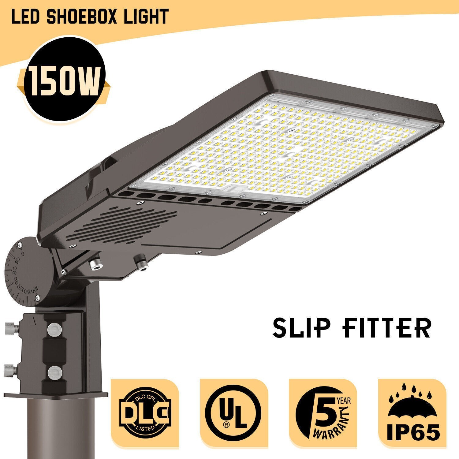 150W LED Parking Lot Light Commercial Shoebox Street Pole Lighting Dusk To Dawn
