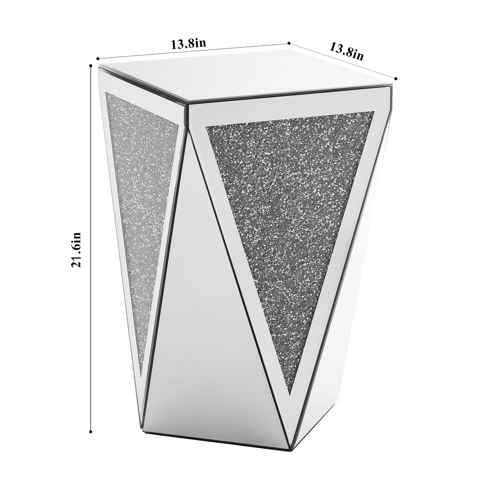 Inverted triangular mirror square table, crystal diamond inlaid coffee table, si