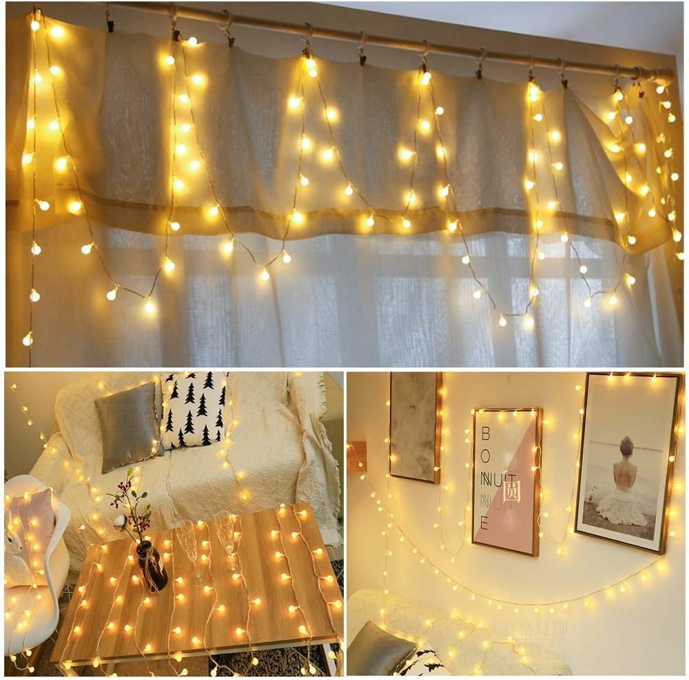 Plug in LED String Lights, 16Ft/5M 50 LED Bulb Warm White Globe Fairy Lights for