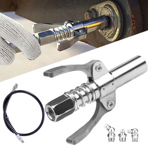 Quick Release Lock Pliers Oil Nozzle Grease Gun Coupler 1/8”NPT Adapter Hose Kit