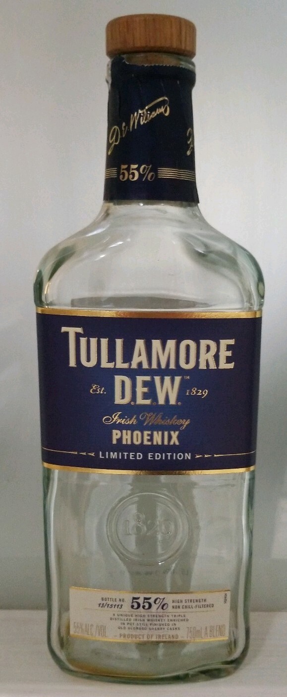 Tullamore Dew Irish Whiskey Glass Liquor Empty Bottle ~ Phoenix Ltd. Ed. ~ Bar
