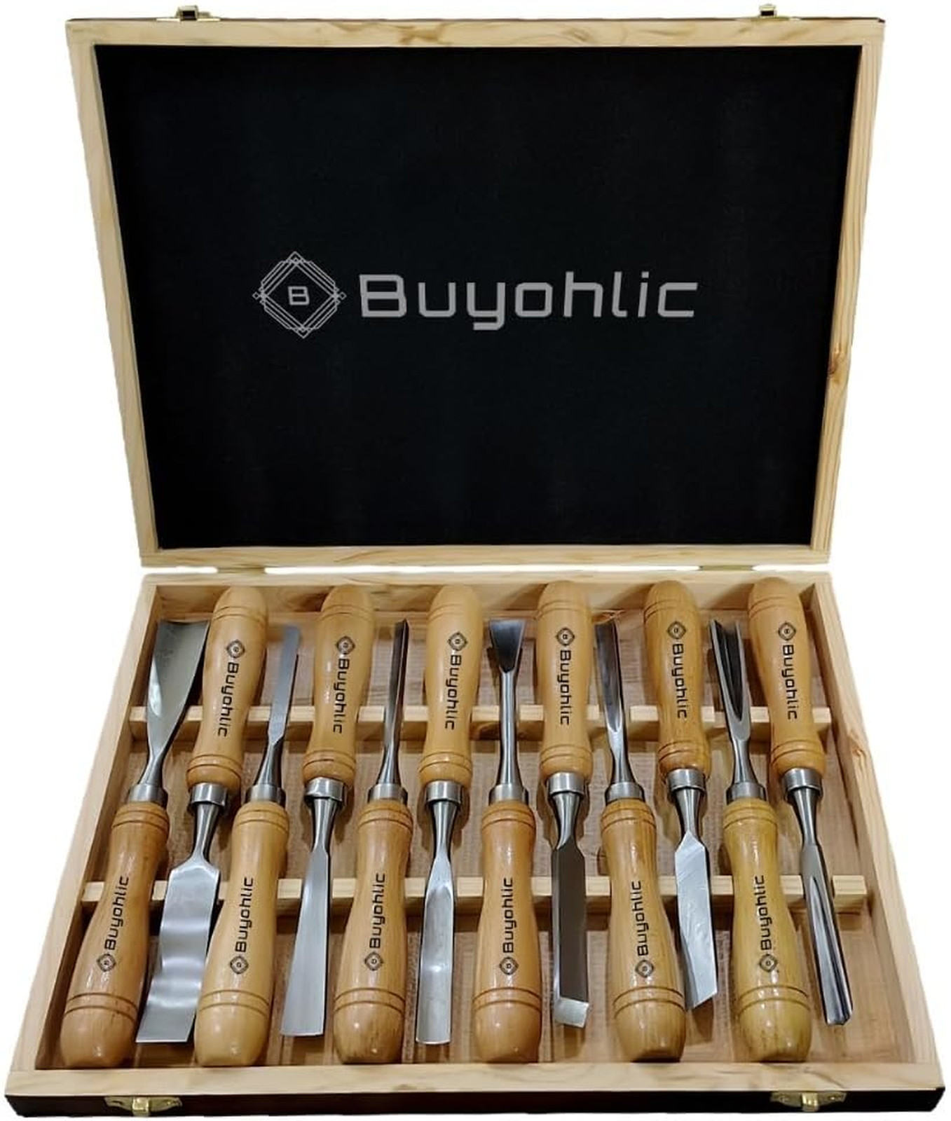 12-Pieces Woodworking Wood Chisel Carving Tool Set with Wooden Box Razor Sharp