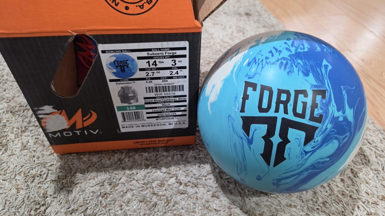 Motiv Subzero Forge Bowling Ball 1st Quality | 14 Pounds | 2.4" Pin | 2.7oz TW