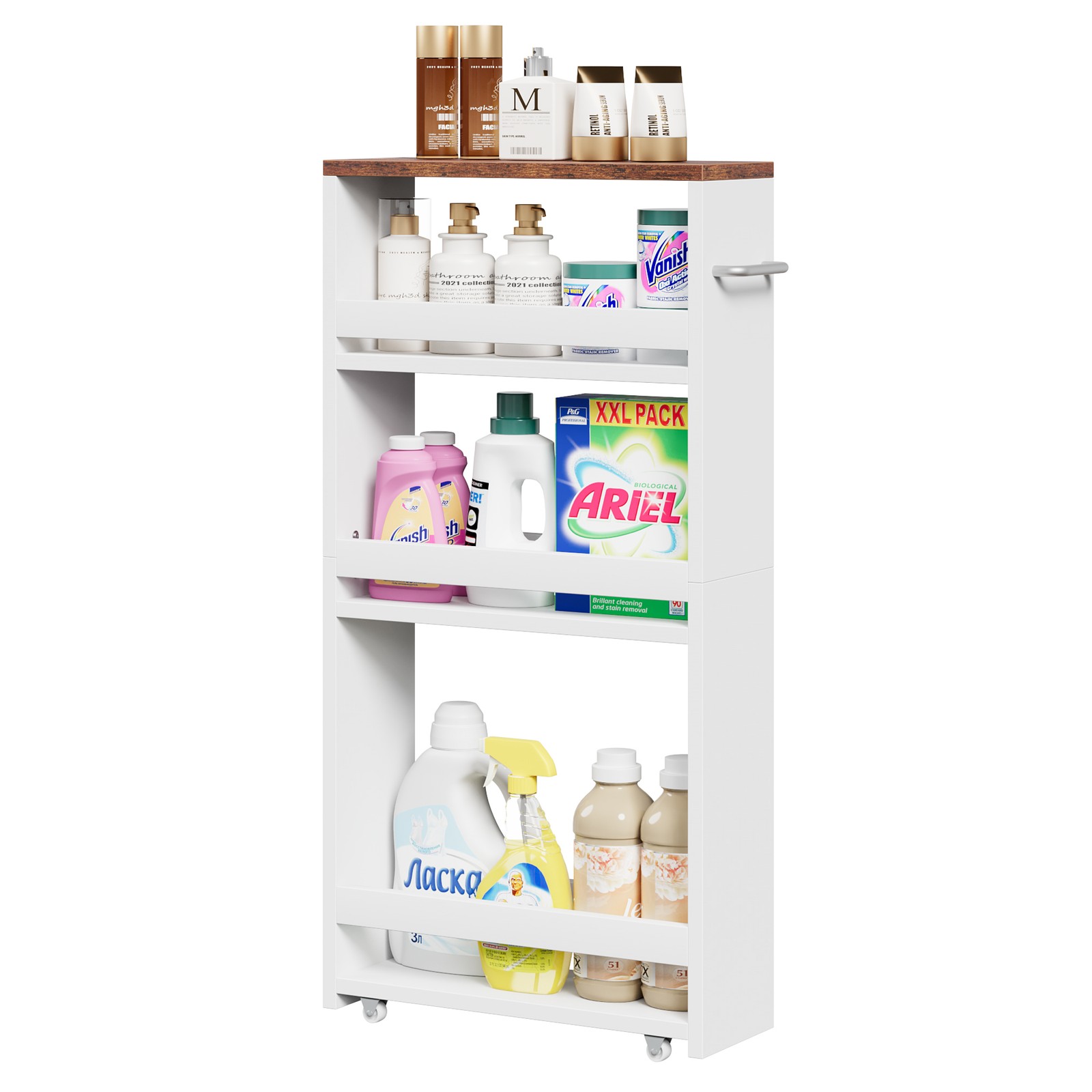 Slim Rolling Storage Cart 4-Tier Kitchen Cart on Wheels Utility Cart w/ Handle