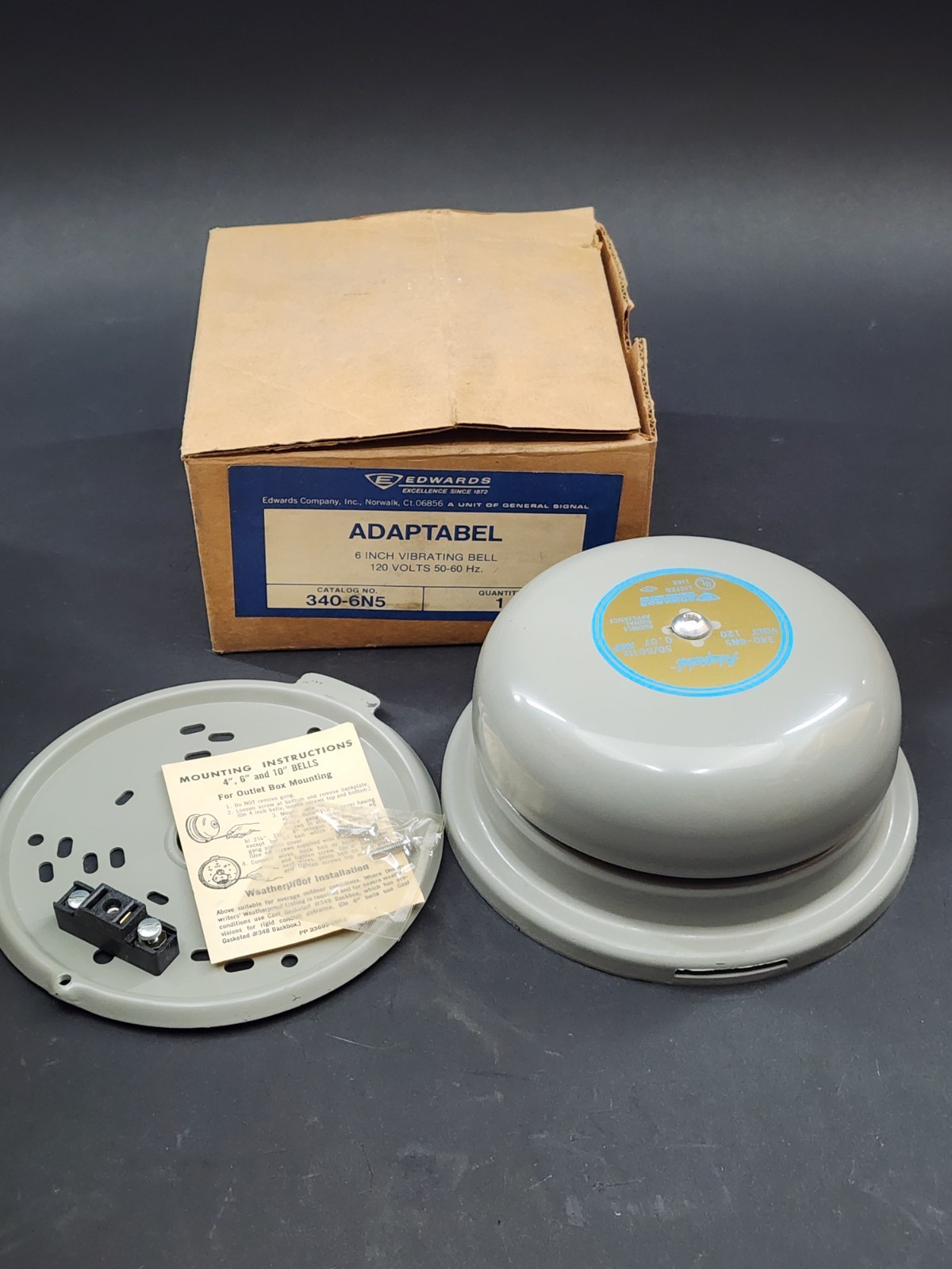 Edwards Adaptabel 340-6N5 120V 50/60Hz 0.07 Amp Signal Bell Alarm