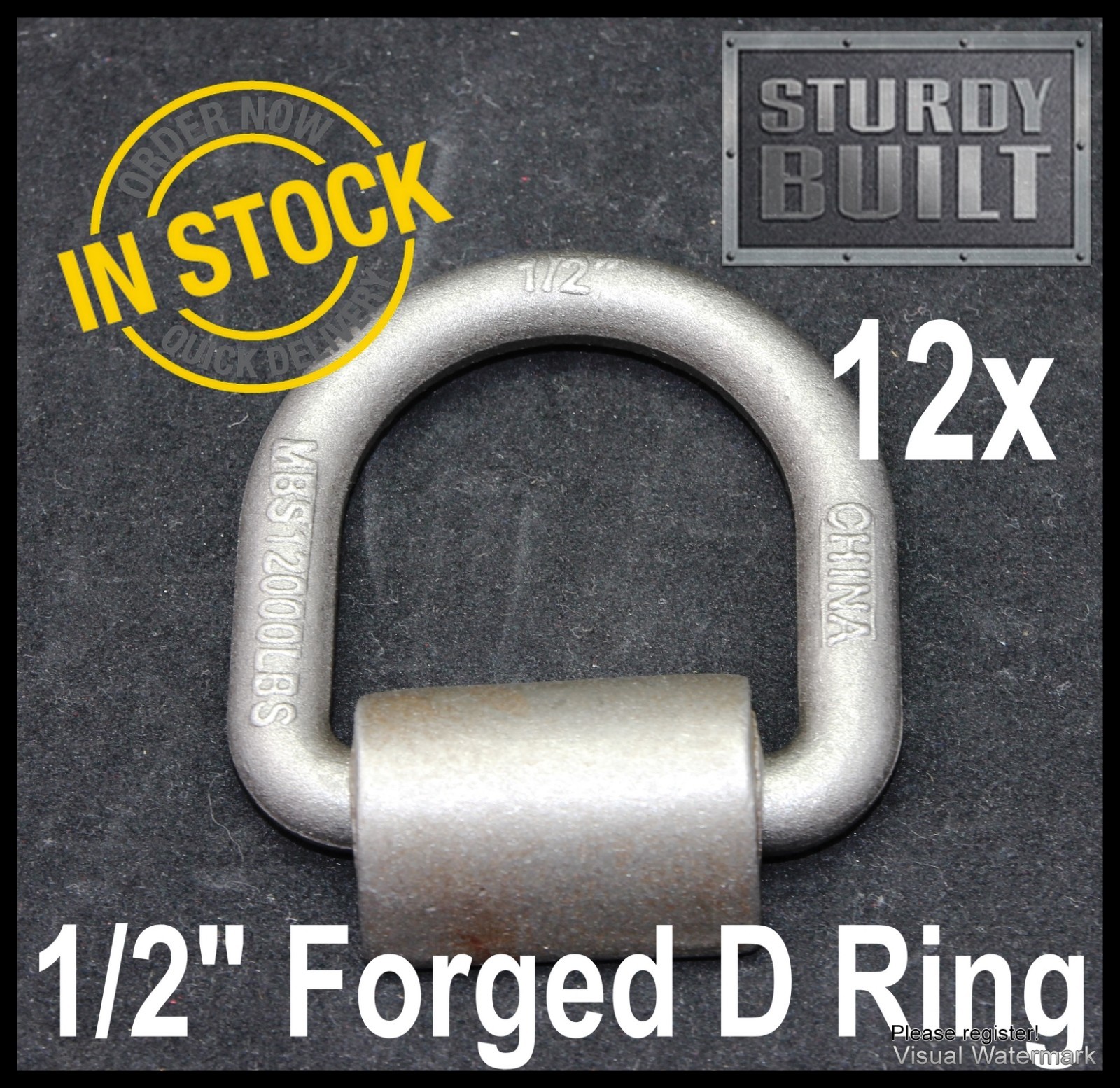 GRIPON 12x D Ring 1/2" Trailer Flatbed Truck Towing Tie Down Cargo Strap Weld On