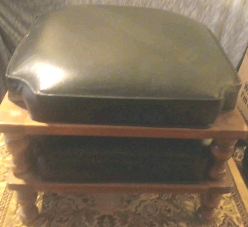 AMERICAN TRADITIONAL ETHAN ALLEN BLACK VINYL STACKING FOOT STOOL NEST 17"x17"