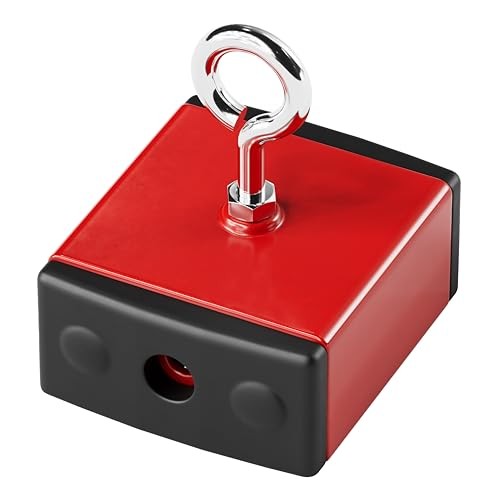 Ceramic Fishing Magnet with Eyebolt  100 lb Pull Force 2.375" X 2.375" X 1.25"