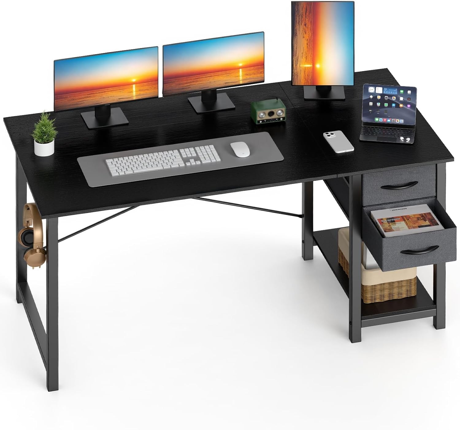 47 Inch Computer Desk W/ Drawers Home Office Writing Desk W/ X-Shaped
