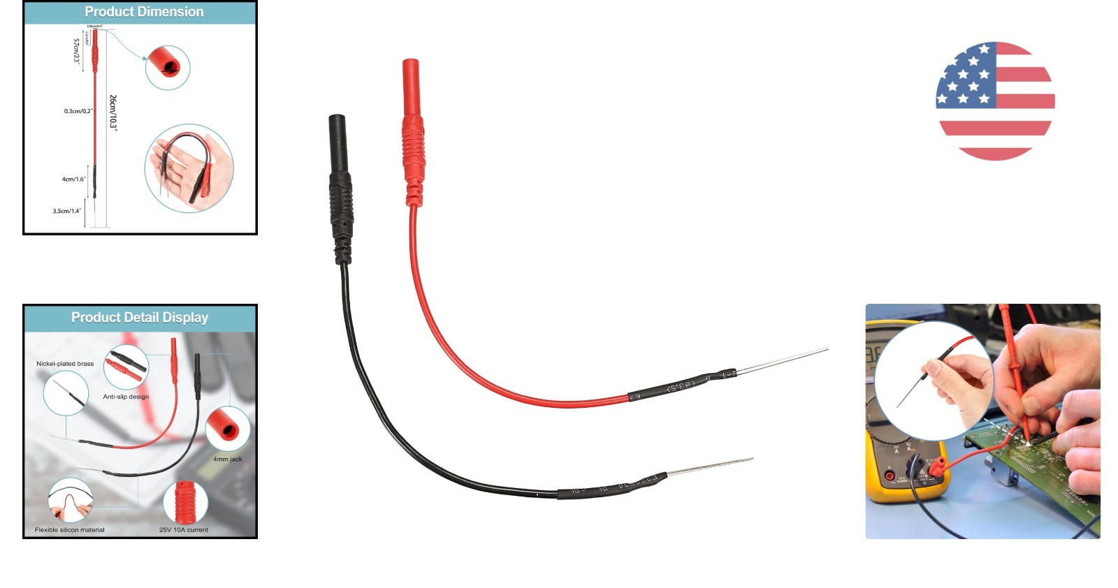 Versatile Spoon Back Probe Kit - 2 PCS with 25V/10A Rating for Safe Testing