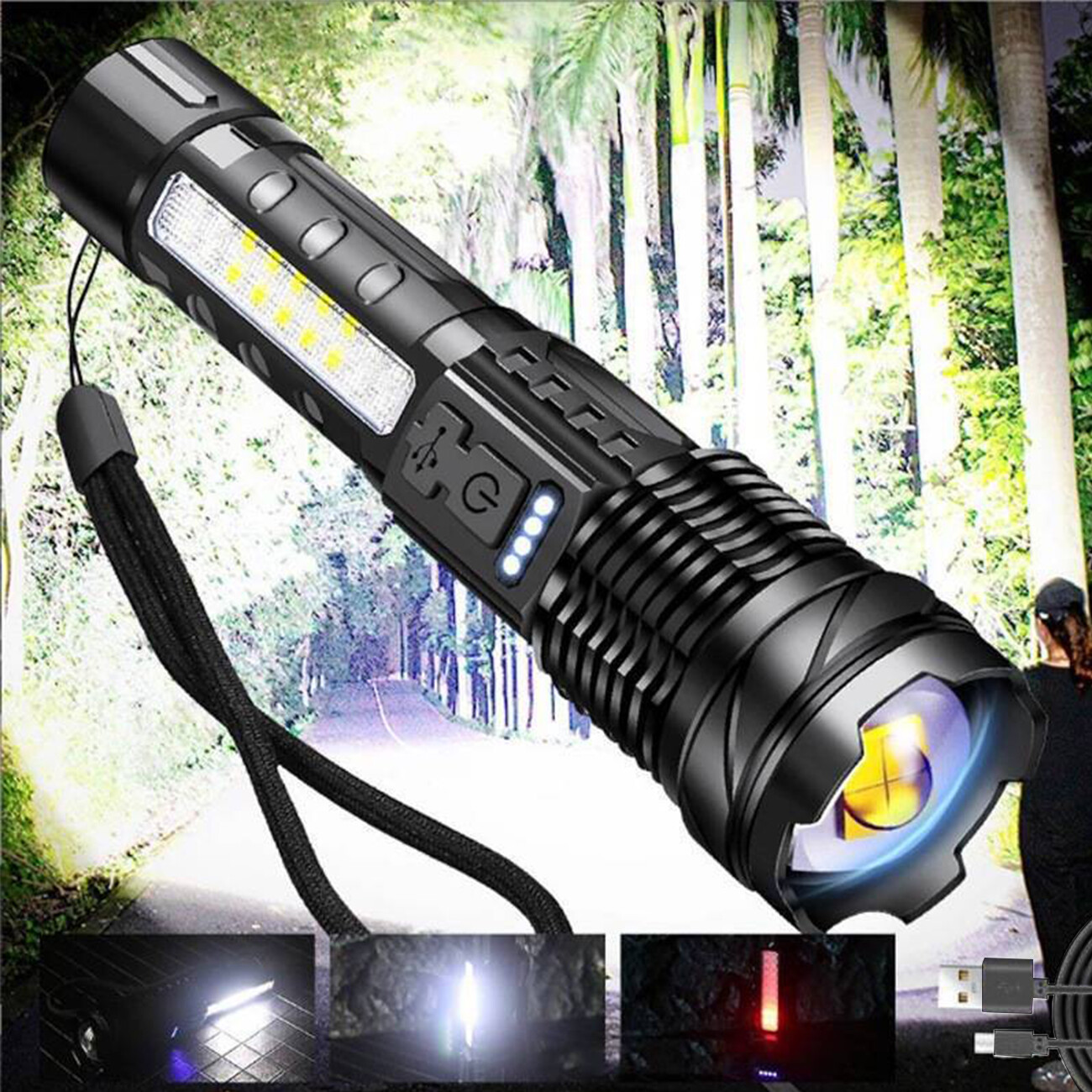 LED Super Bright Flashlight Rechargeable Torch Tactical Lamp USB+ Battery
