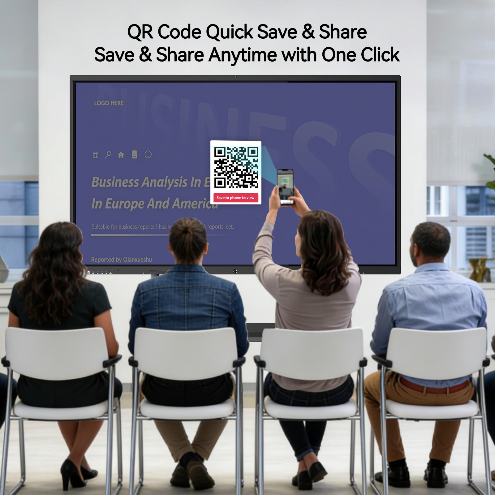 65 Inch 4K UHD Smart Board, Interactive Digital Whiteboard, 20-Point Touchscreen