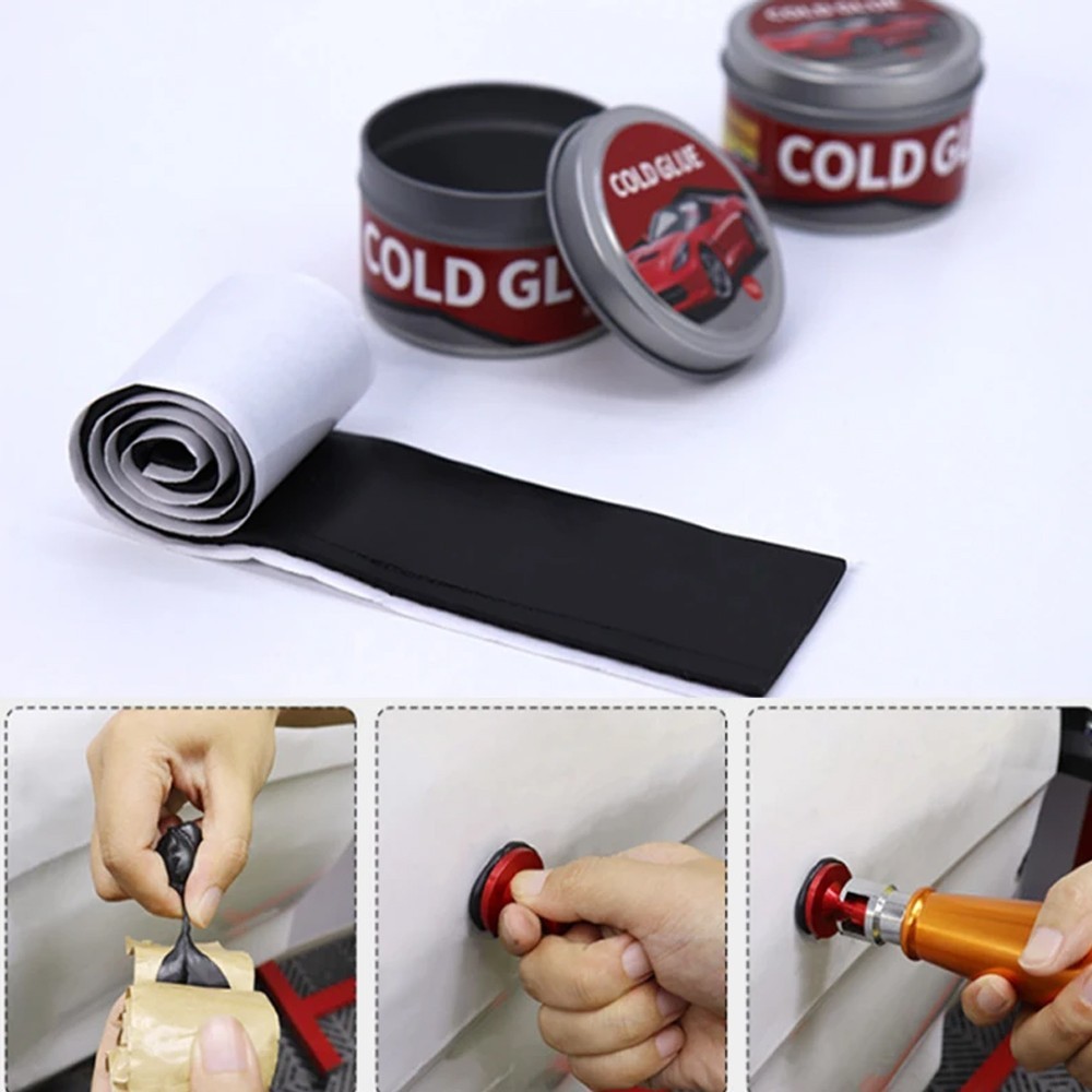Professional dent automobile repair with cold glue; car repair with removable