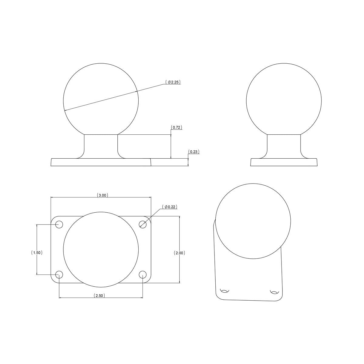 RAM-D-202U-23 RAM Ball Base with 1.5" x 2.5" 4-Hole Pattern...