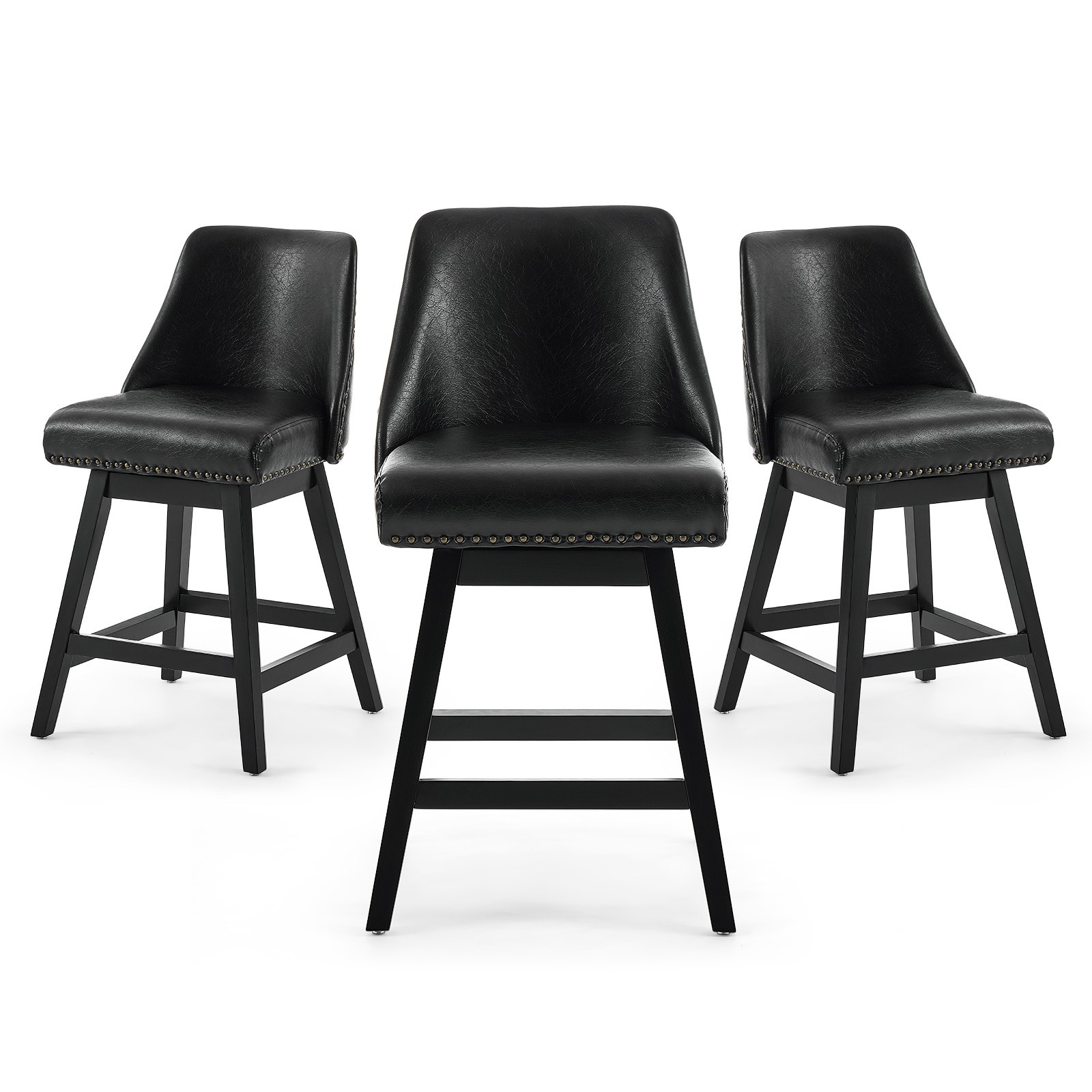 Firmoz 26" Swivel Bar Stool, Faux Leather Upholstered Solid Wood Pub Chairs