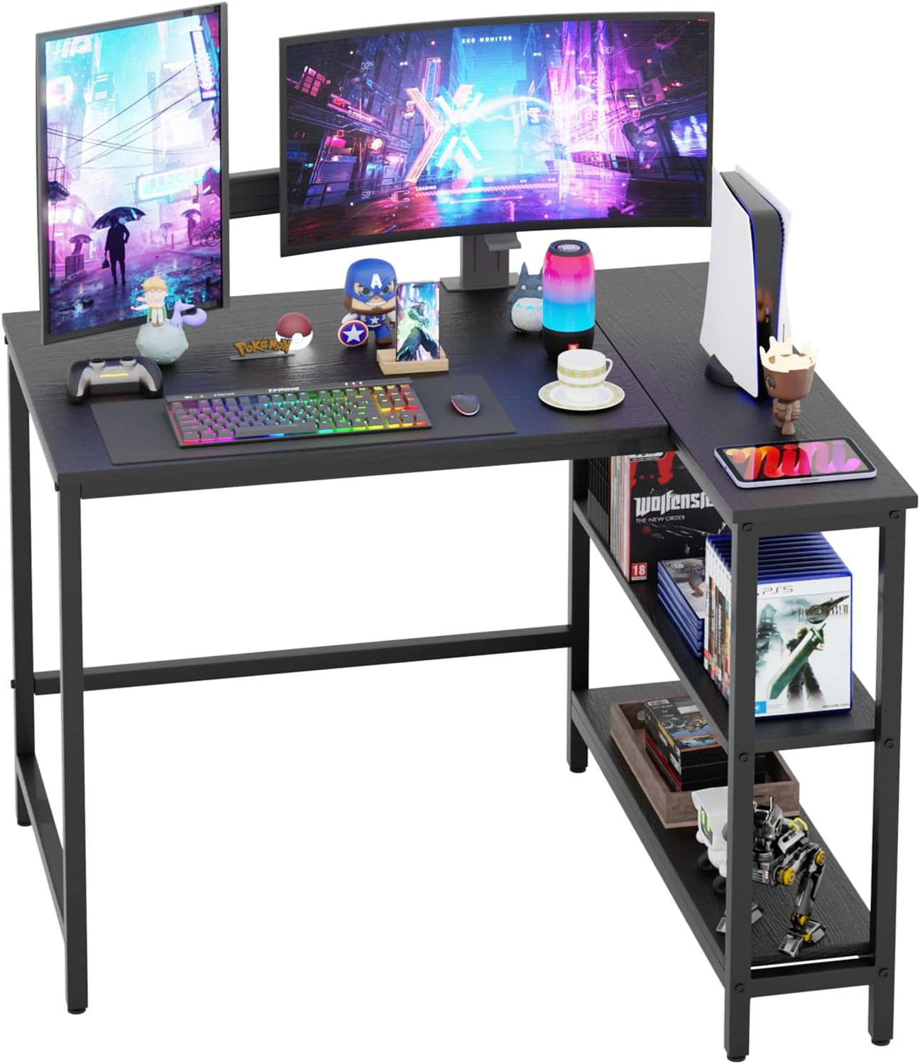 39 Inch L-Shaped Computer Desk,Gaming Desk with Durable Metal Frame,Corner Desk