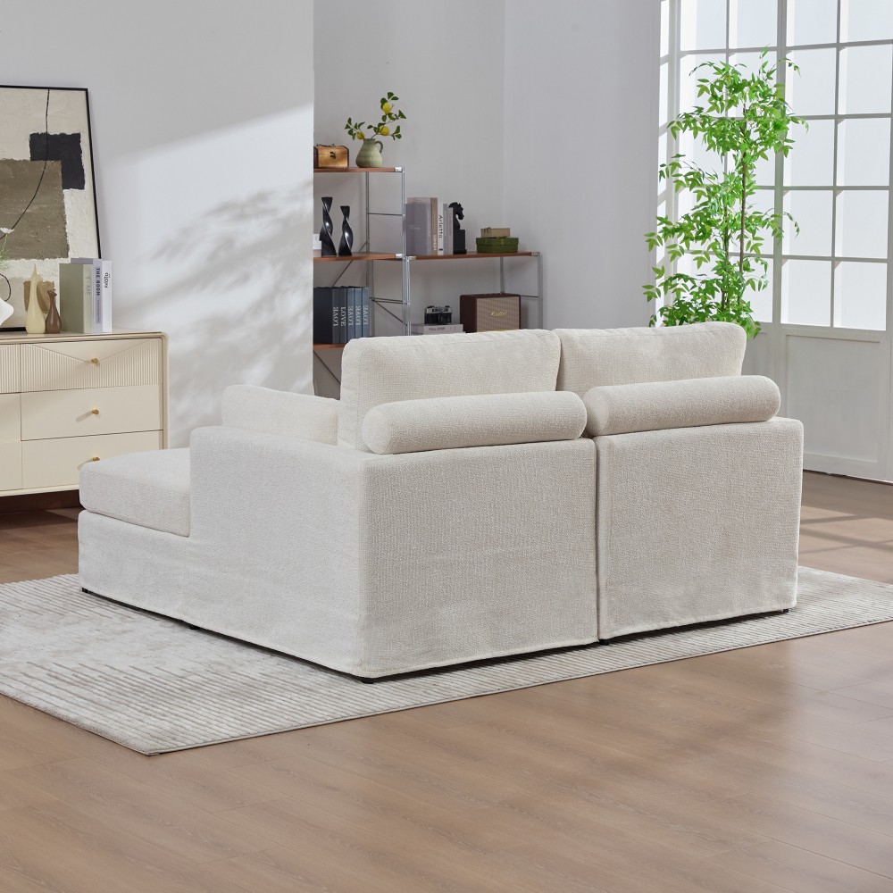 Ivory Chenille Sofa Bed with Cushions, Strong Frame, Living Room