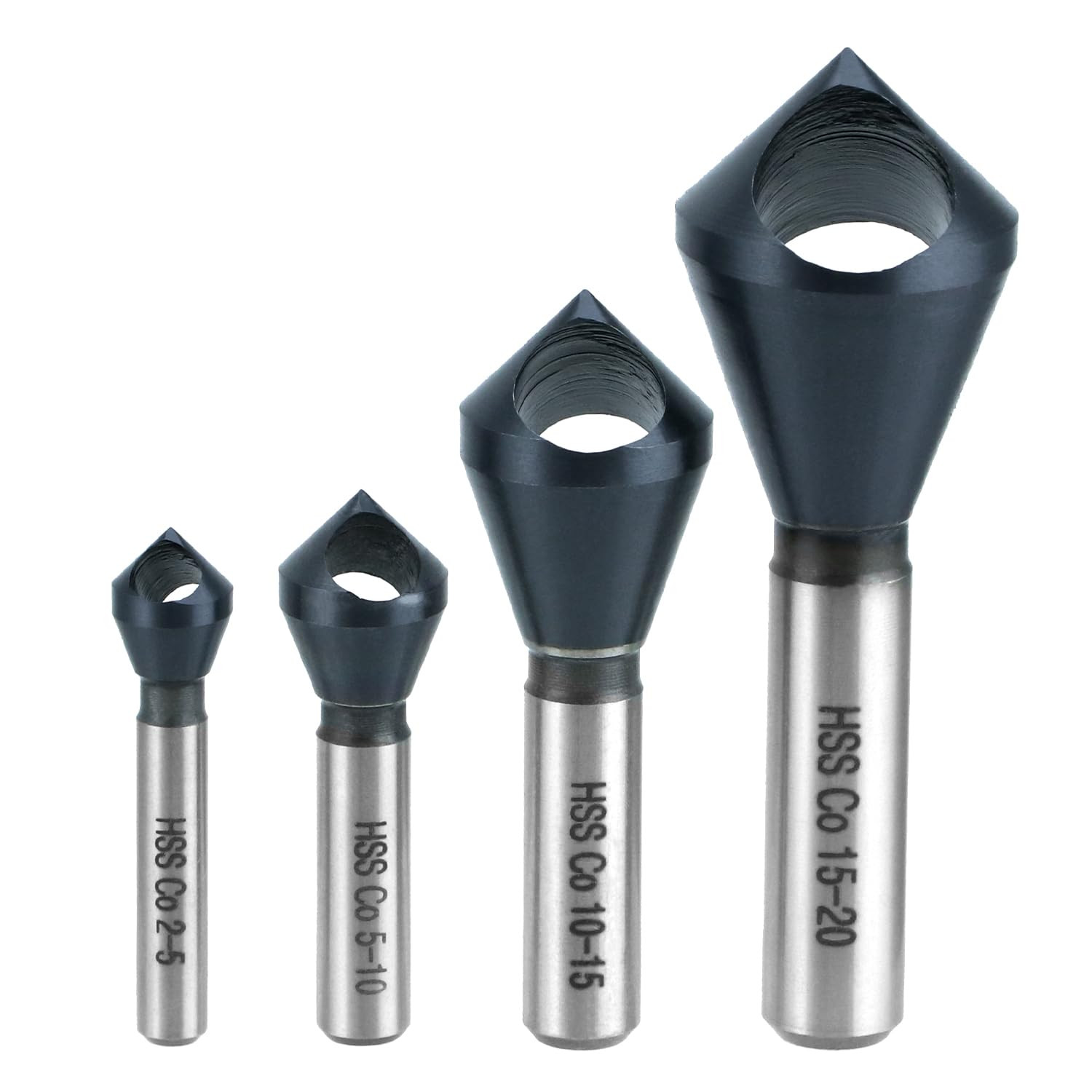 4PCS Cobalt Single-End Countersink Chamfer Tool Set, M35 High-Speed Steel, 90° C