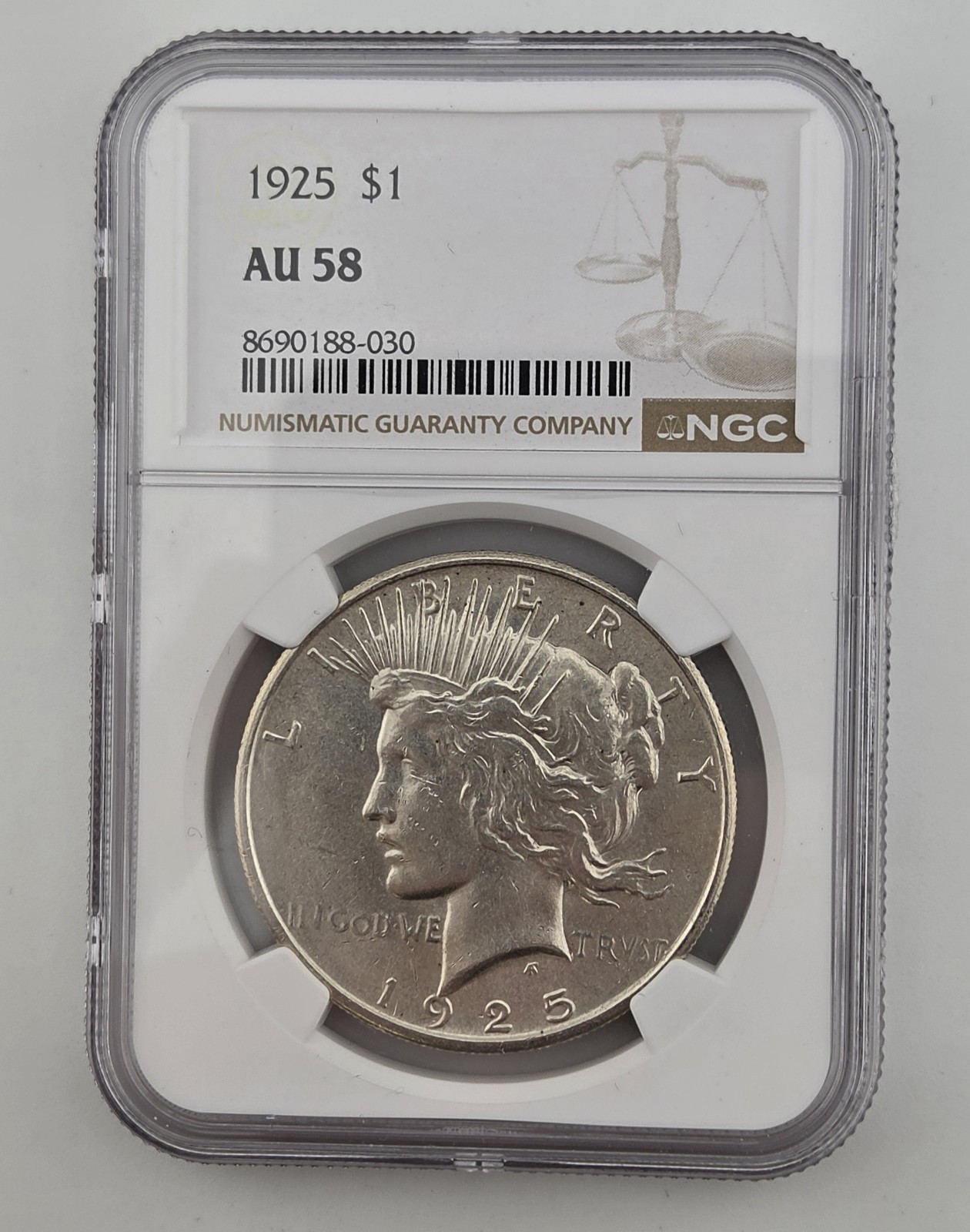 1925 P Peace Dollar Us Silver Coin NGC Au58