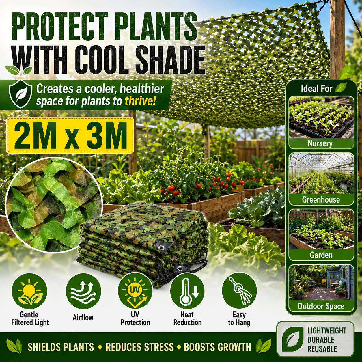2*3M Camouflage Netting Tactical Camo Net Sunblock Camping Shade Car Cover UV XL