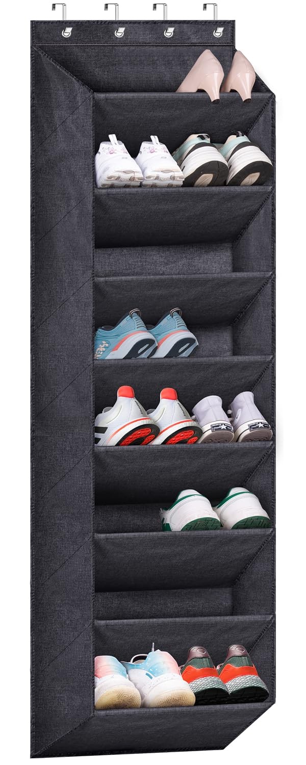 Over The Door Shoe Organizer for Closet with Large Deep Pockets, Narrow Shoe ...