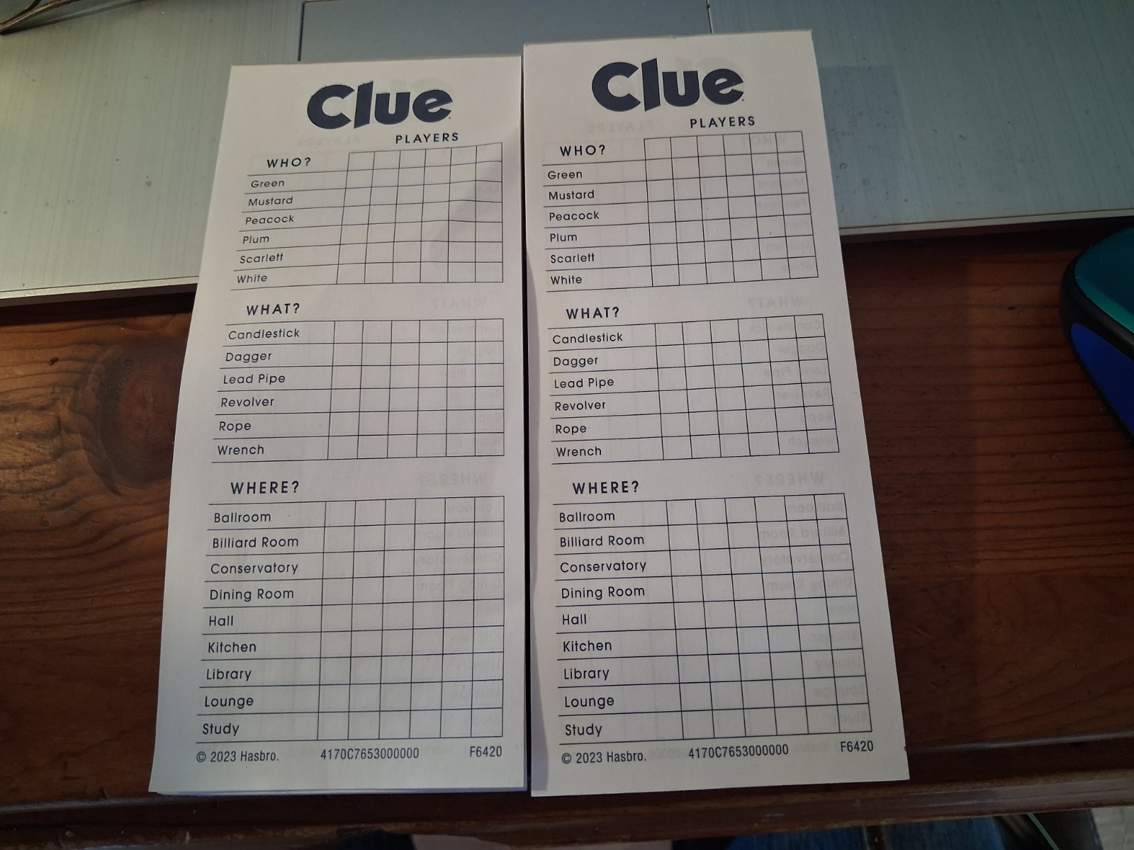 Clue 2x Score Sheet Pads Movers Weapons 2023 Board Game Edition Replacement READ