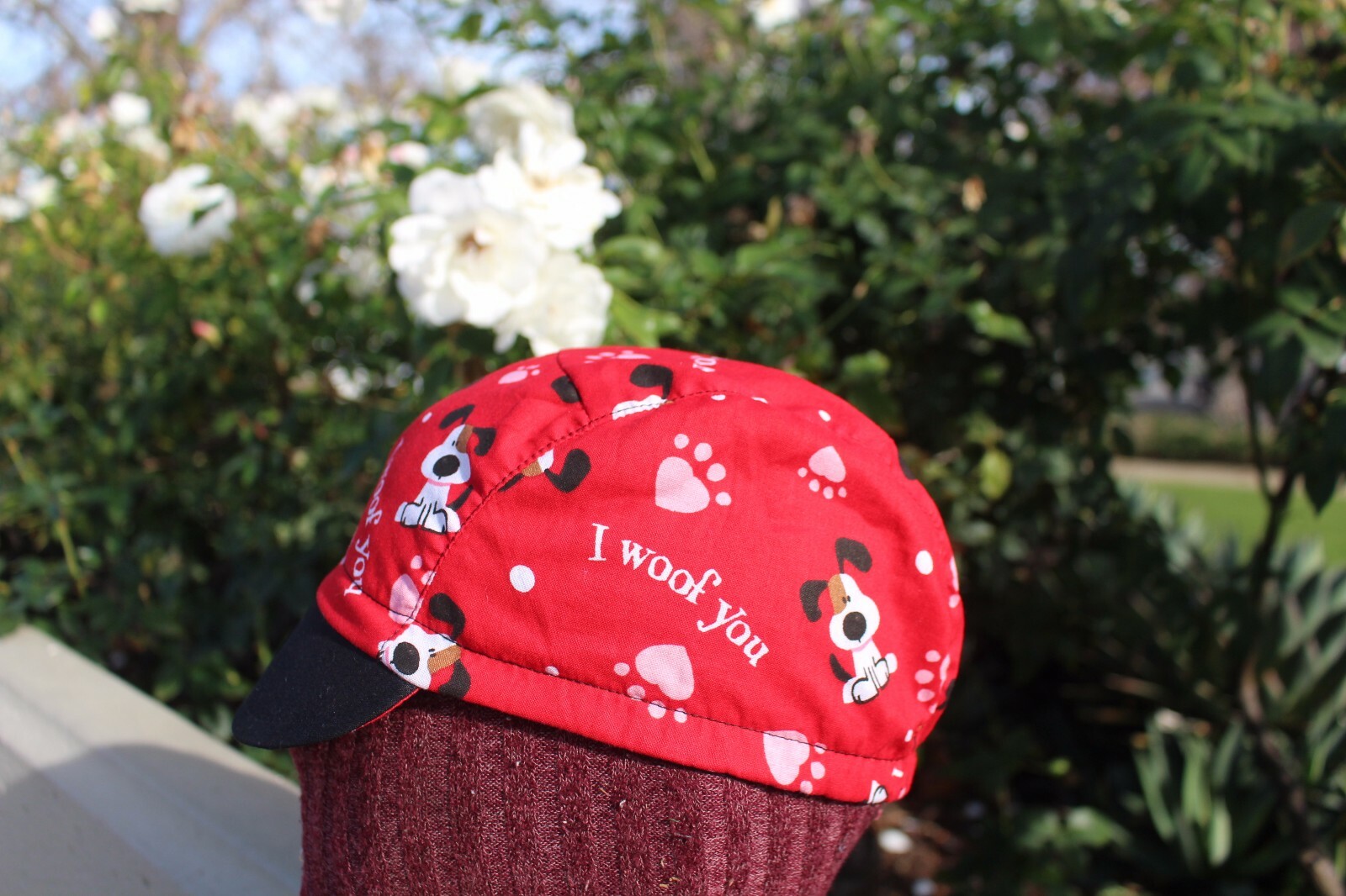 CYCLING CAP I WOOF YOU 100%  COTTON HANDMADE IN USA ONE SIZE ANY SIZE