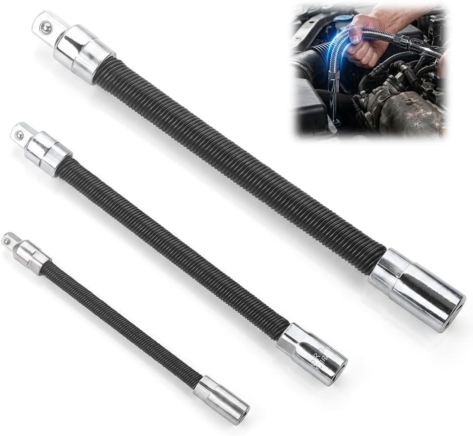 3PCS Flexible Socket Extension Set for 1/4", 3/8", 1/2" Ratchets