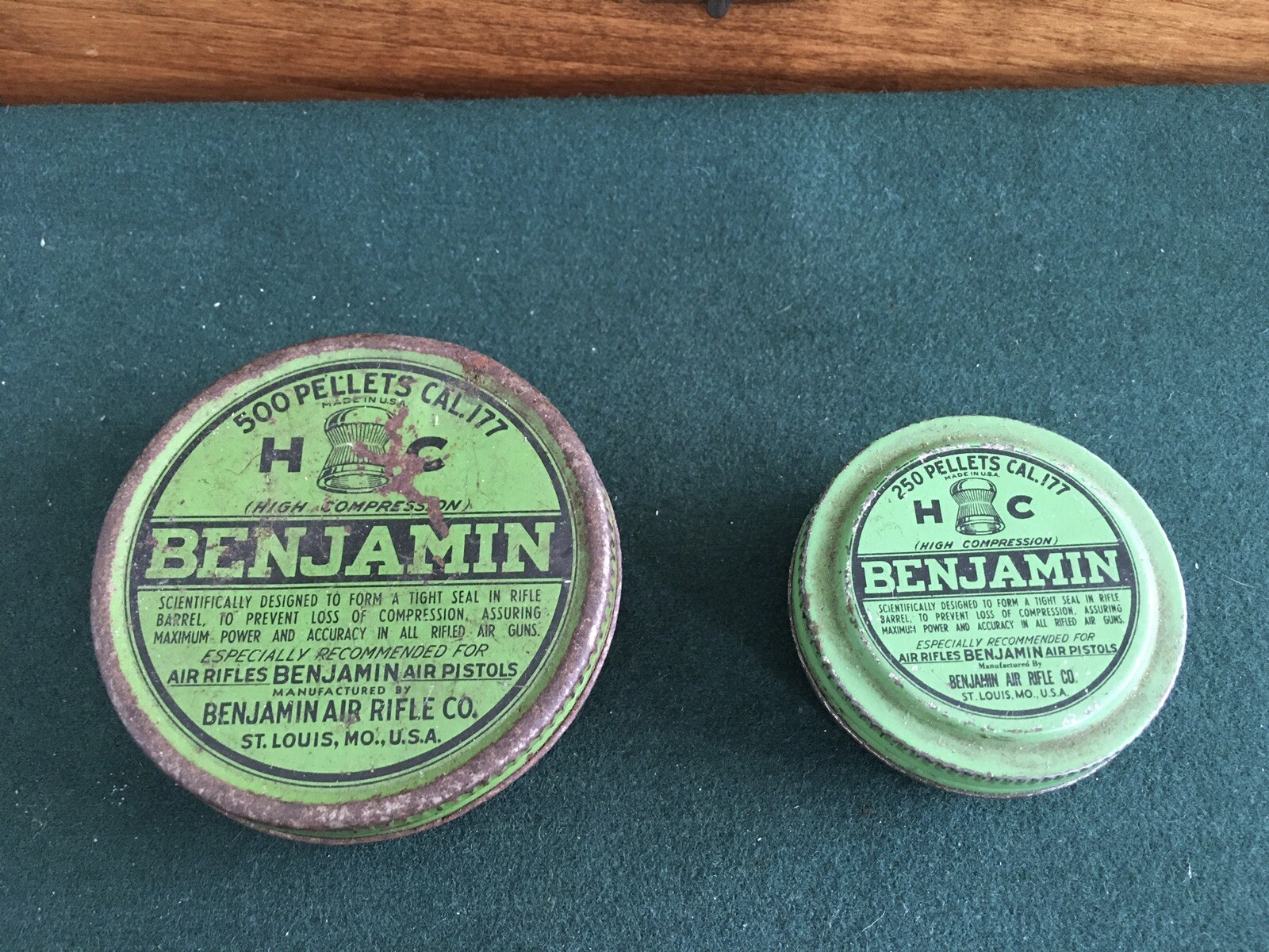 (2) Vintage HC Benjamin Pellet Empty Tins Cal 177 (1) 500 Tin  & (1) 250 Tin