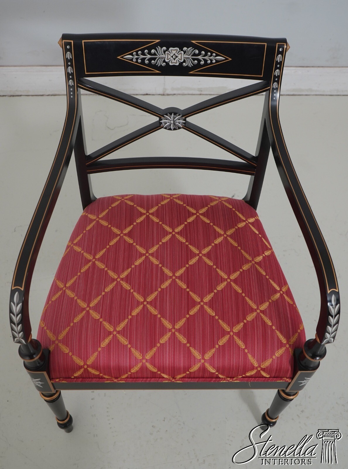 68782: KINDEL Regency Style Black Lacquer Armchair