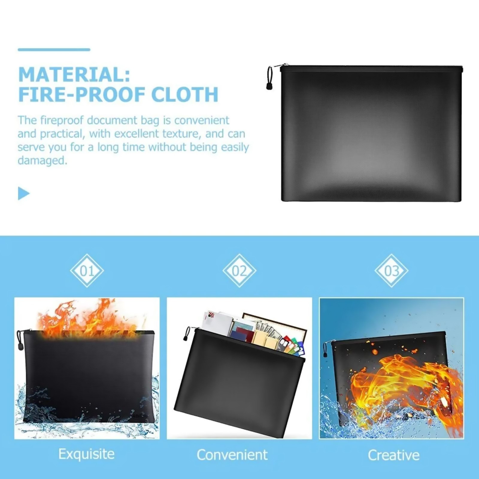 1 PC Fireproof Waterproof Document Envelope File Folder Cash Pouch Document Bag