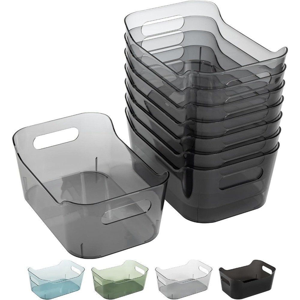 8 Pack Plastic Storage Bins, Clear Pantry Organizers and Storage Containers,