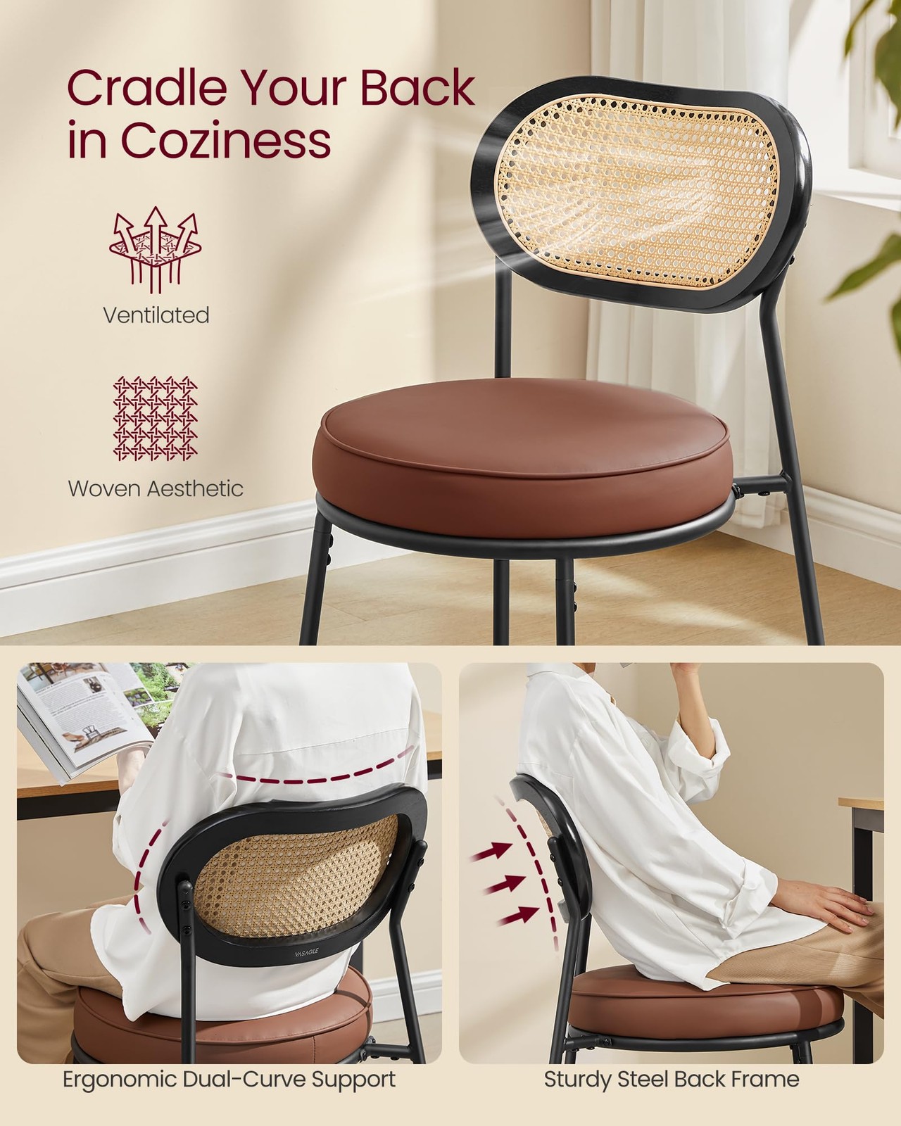 Dining Chairs, Set of 4 Accent Chair for Dining Room Kitchen, with Boho PE Ra...