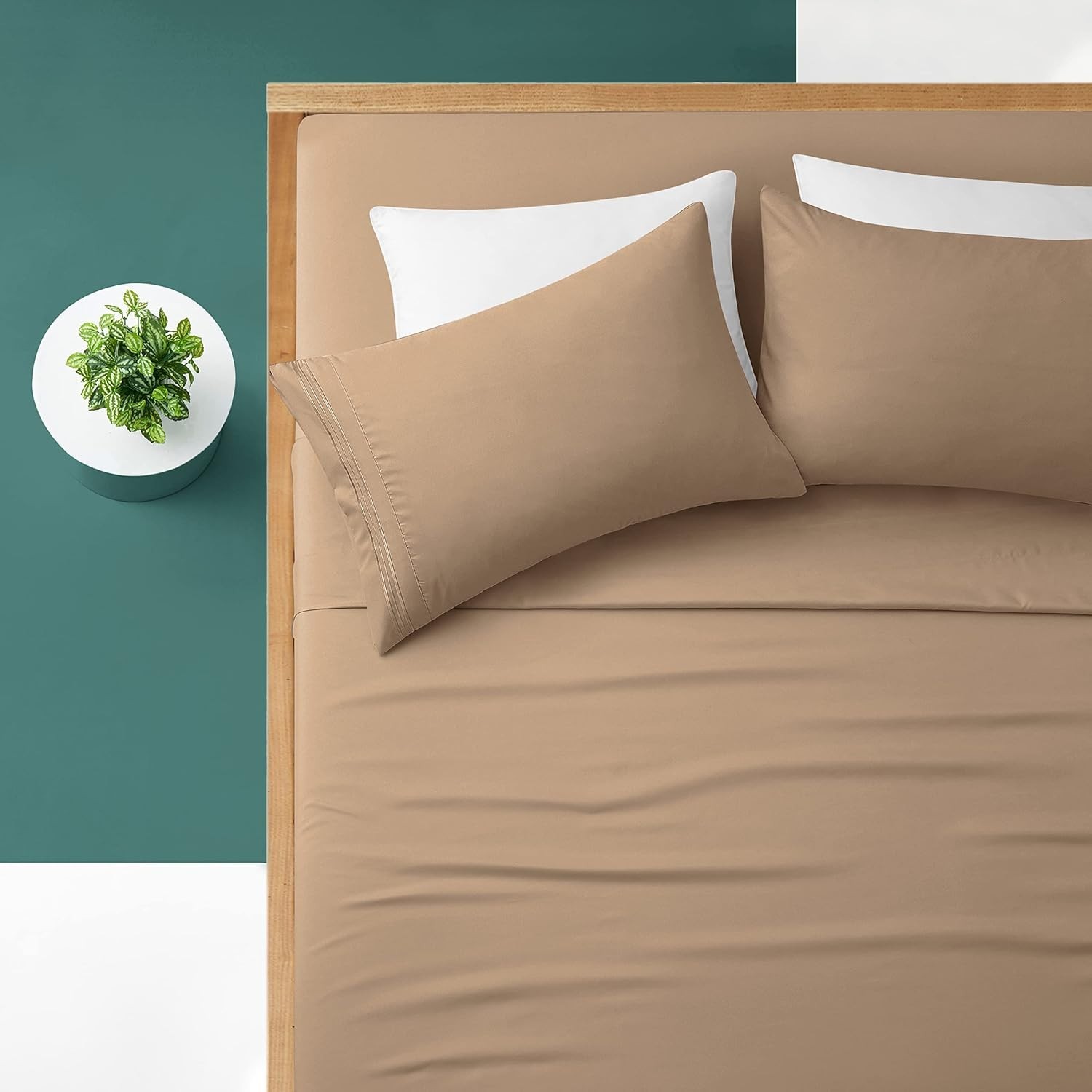 4 Piece Khaki Full Sheet Set, 18-24 Extra Deep Pocket, 1800 Thread Count