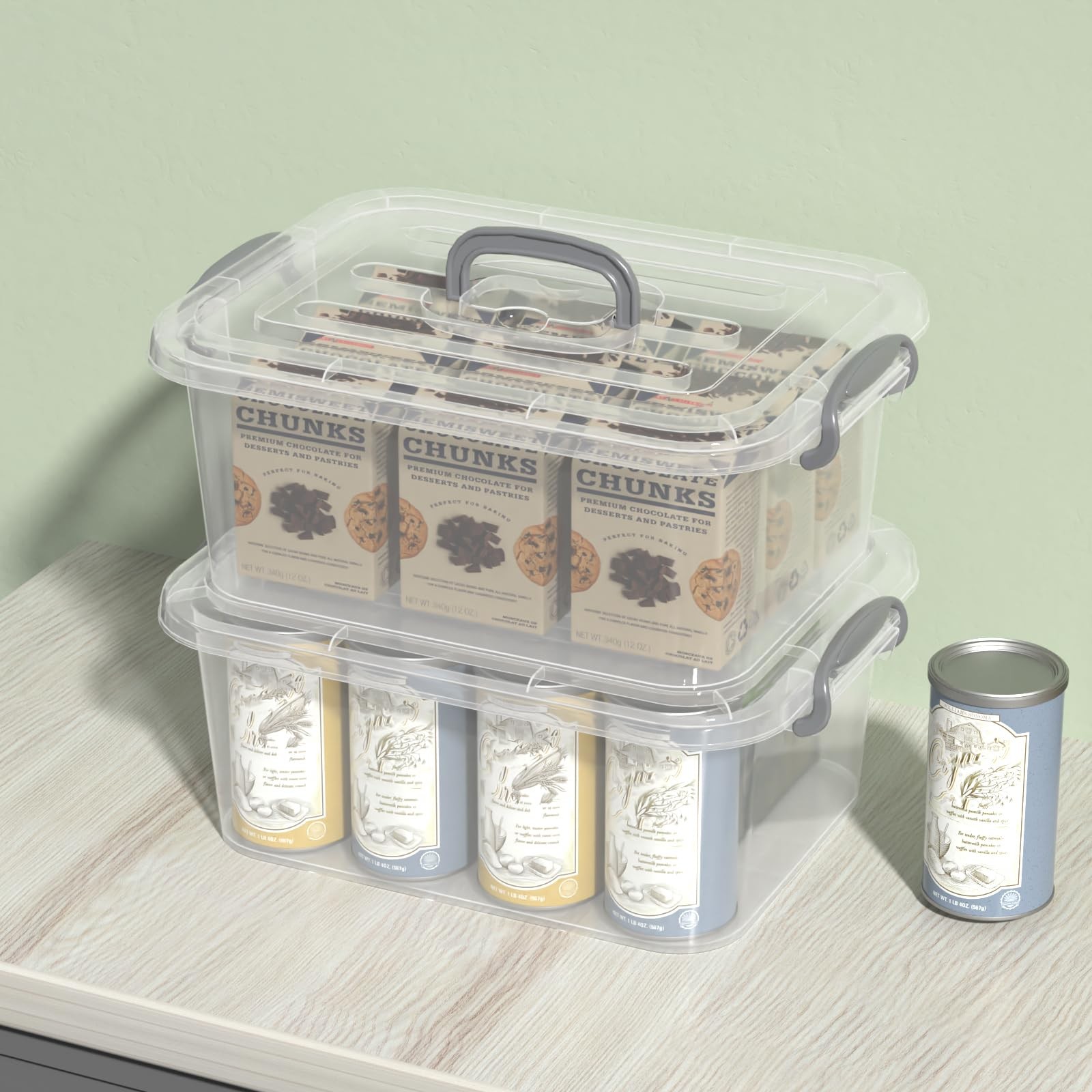 8 Quart Clear Storage Latching with Handle, Plastic Containers with Lids, 2 P...