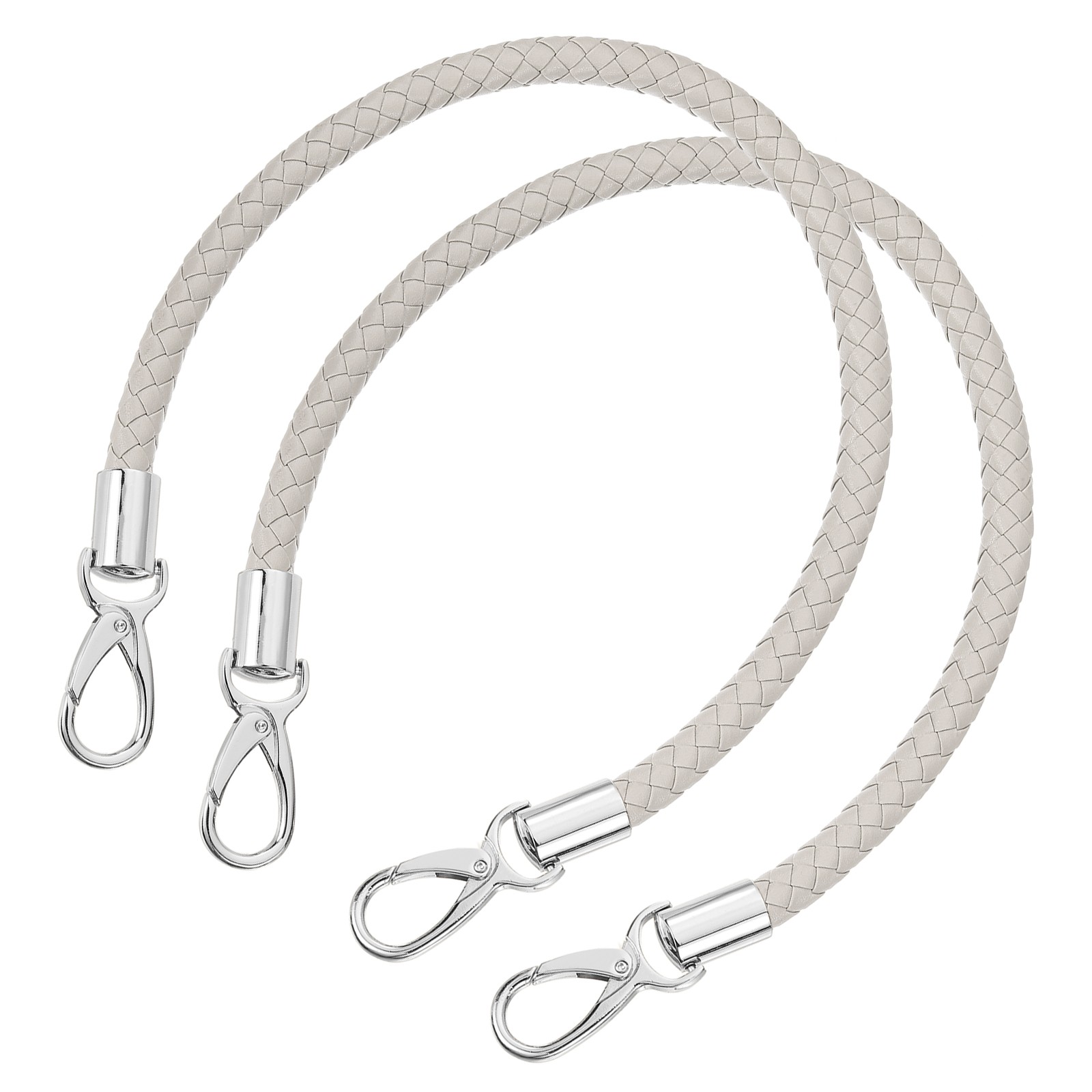 2Pcs 50cm Short Leather PU Braided Purse Replacement (Light Gray, Silver)